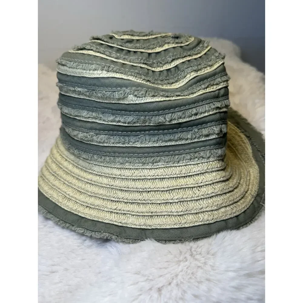 Y2K 2007 Banana Republic‎ Bucket Hat Fabric Patchwork Green Fringe Festival S/M